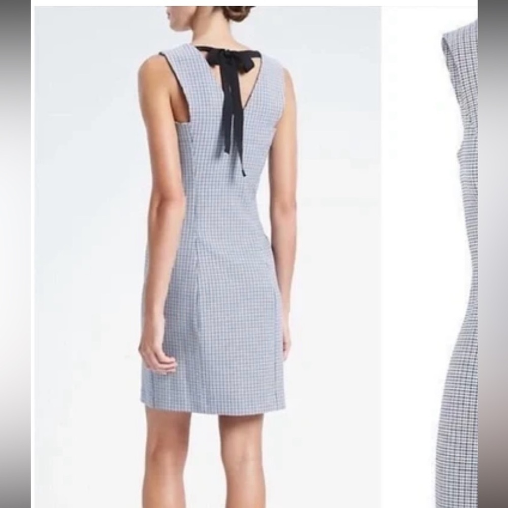 Banana Republic Navy Plaid Tie Back Fitted Shift Dress 2